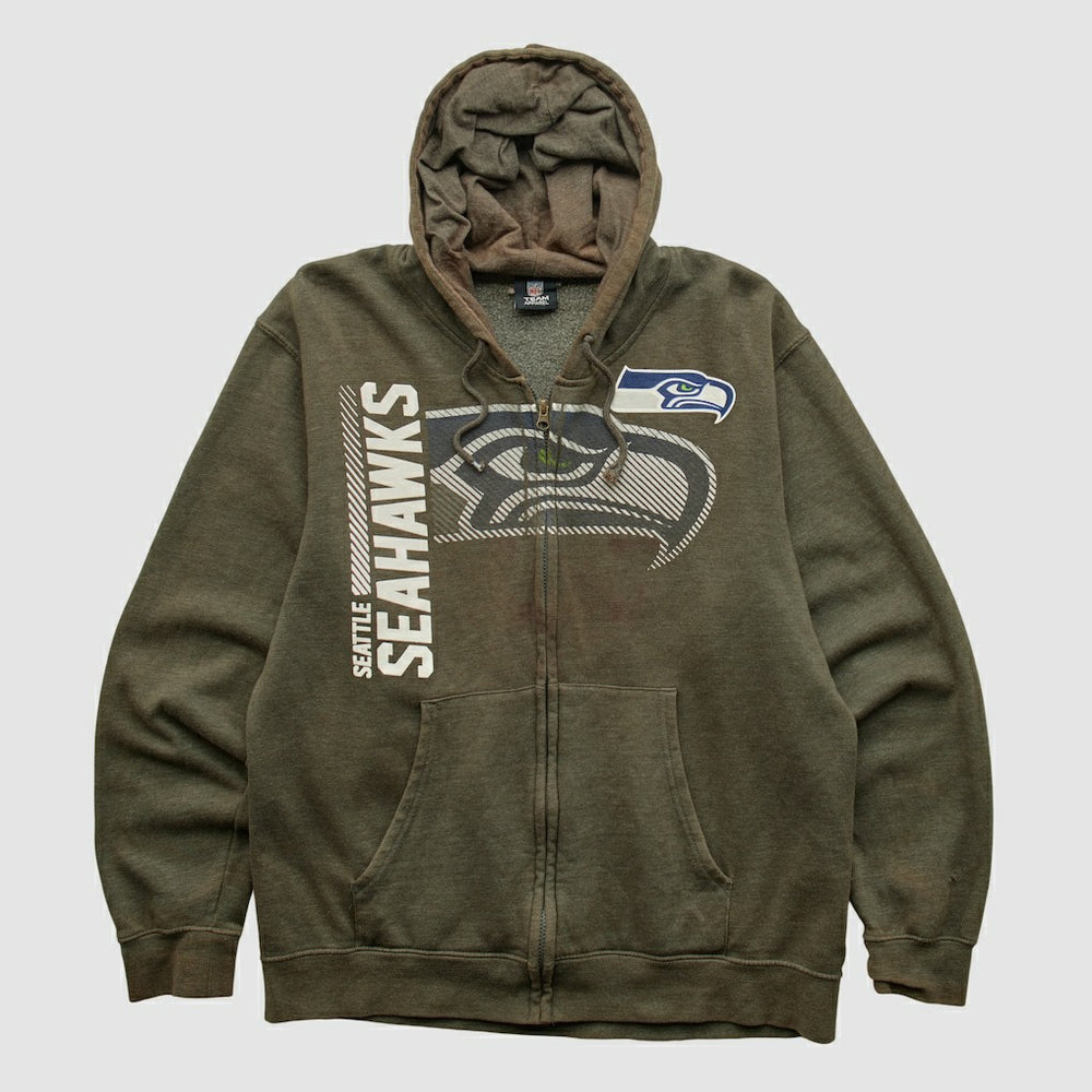 Seattle Seahawks NFL 2010s Hooded Full Zip Sweatshirt Olive Vintage - Fanatics