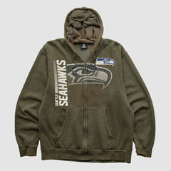 Seattle Seahawks NFL 2010s Hooded Full Zip Sweatshirt Olive Vintage - Fanatics