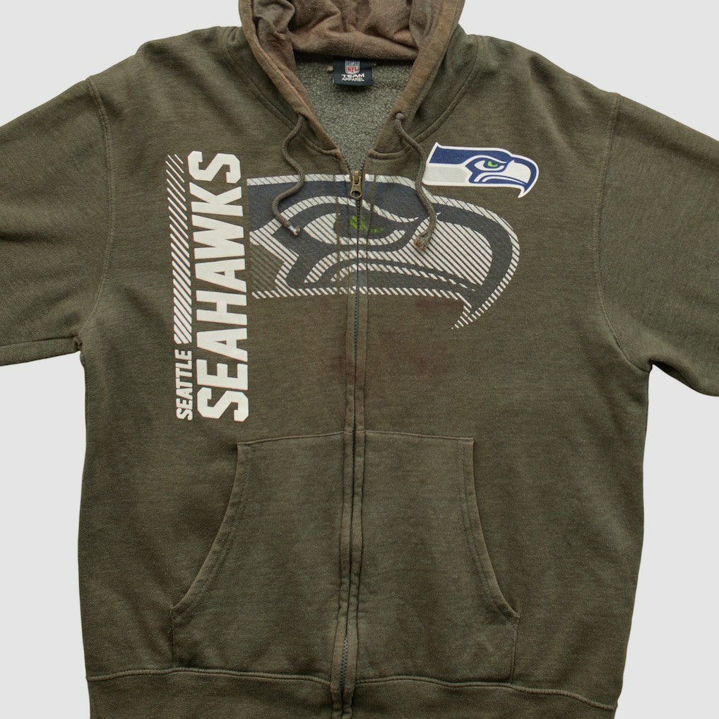 Seattle Seahawks NFL 2010s Hooded Full Zip Sweatshirt Olive Vintage - Fanatics