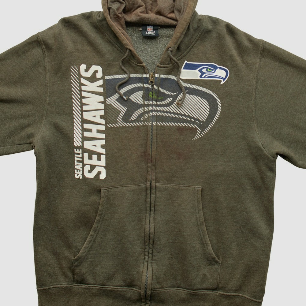 Seattle Seahawks NFL 2010s Hooded Full Zip Sweatshirt Olive Vintage - Fanatics