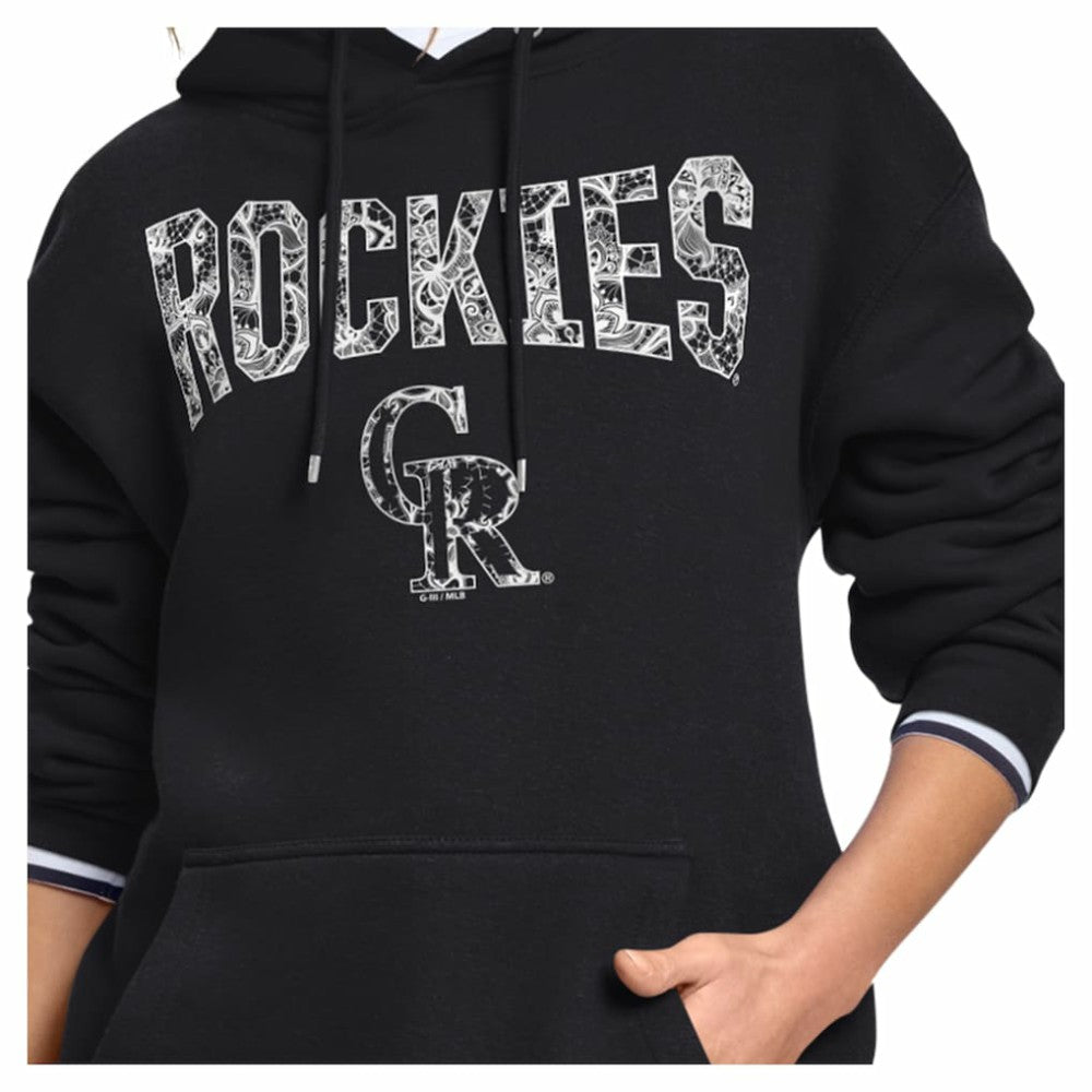 Colorado Rockies Starter Women's Lace Team Lockup Fleece Hoodie Clearance