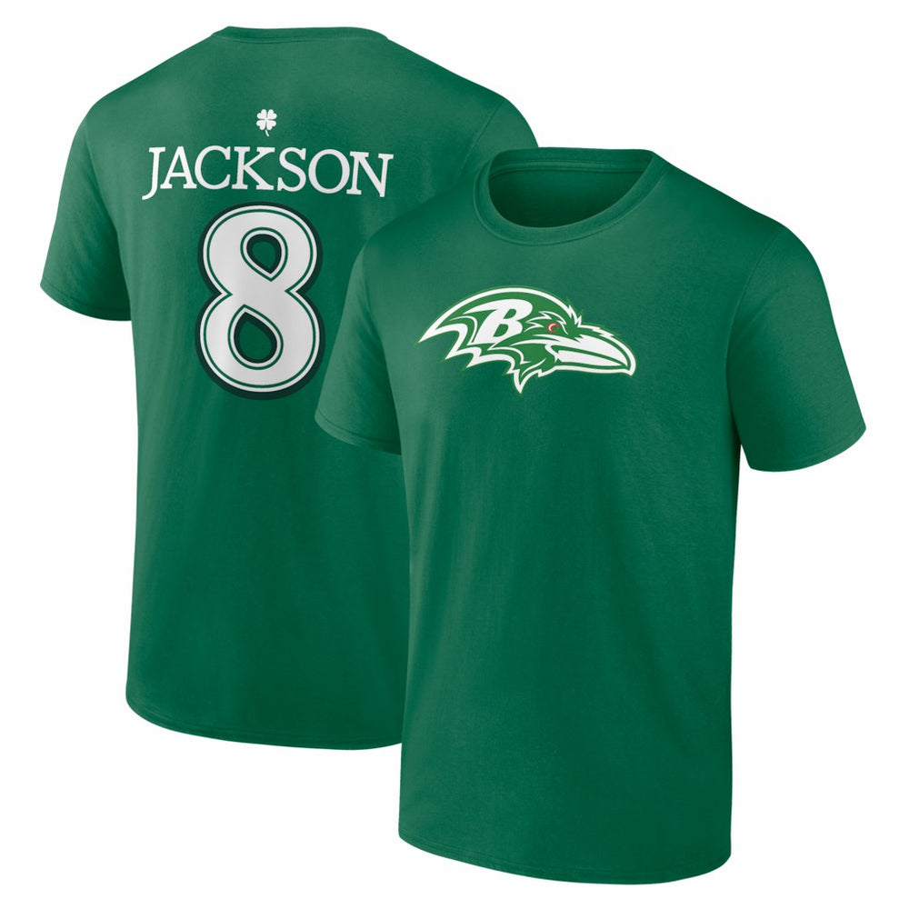 Lamar Jackson Baltimore Ravens St. Patrick's Day Icon Name & Number T-Shirt Green - NFL