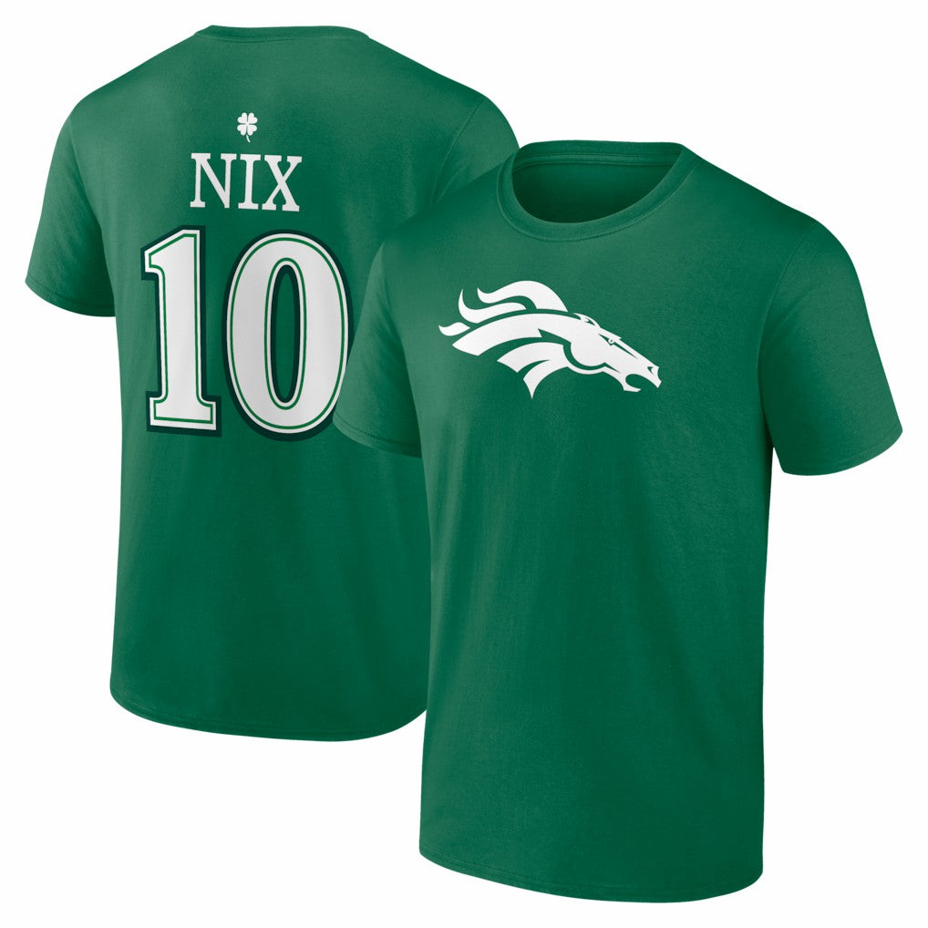 Bo Nix Denver Broncos St. Patrick's Day Icon Name & Number T-Shirt Green - NFL