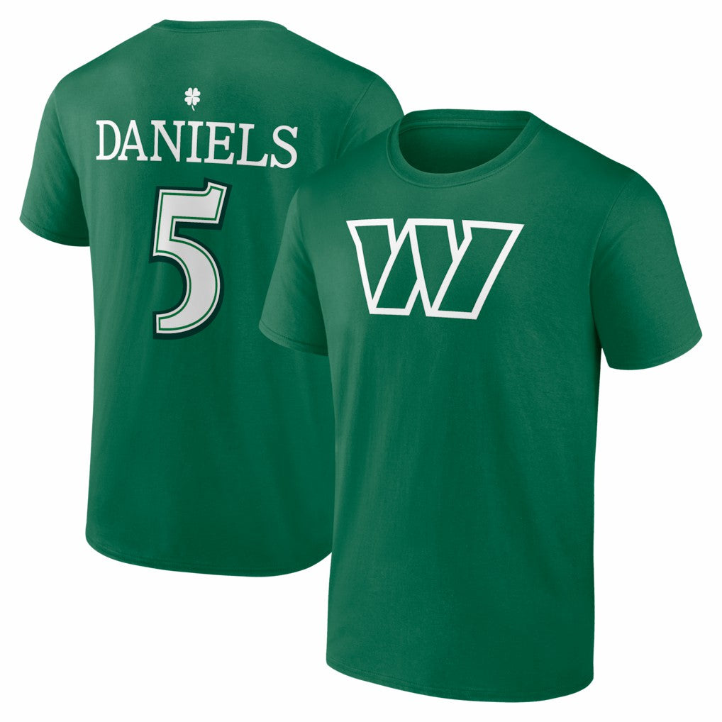 Jayden Daniels Washington Commanders St. Patrick's Day Icon Name & Number T-Shirt Green - NFL