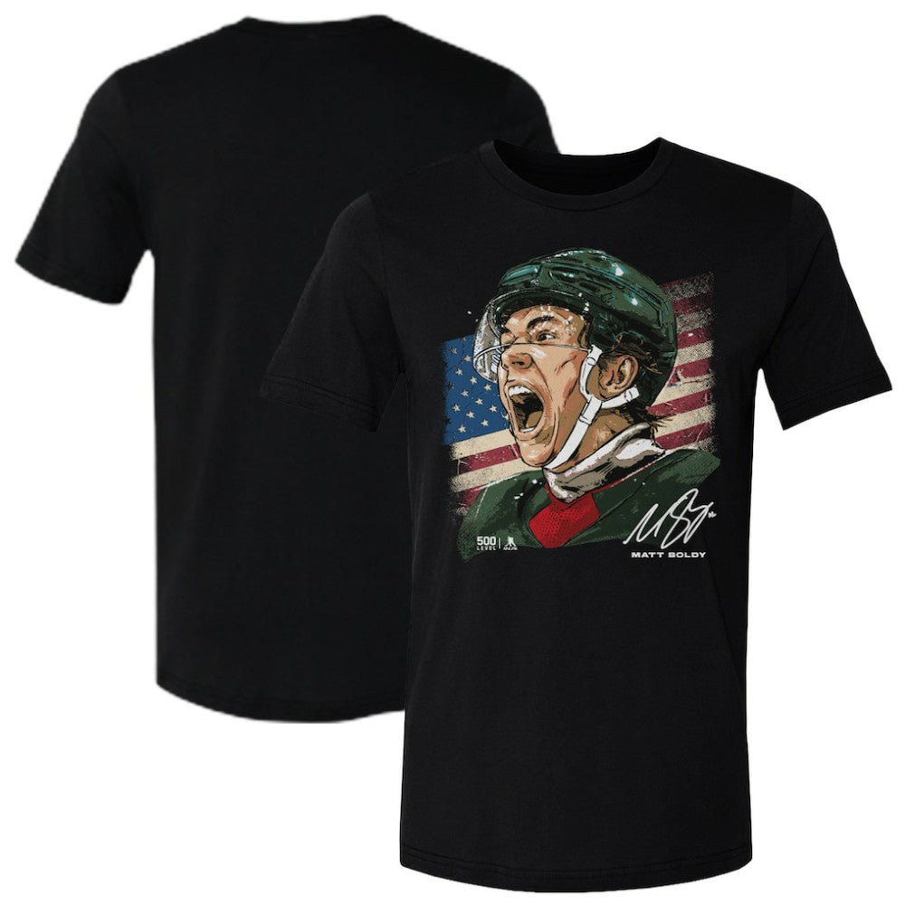 Matthew Boldy US Men's Hockey 500 Level Flag T-Shirt Black