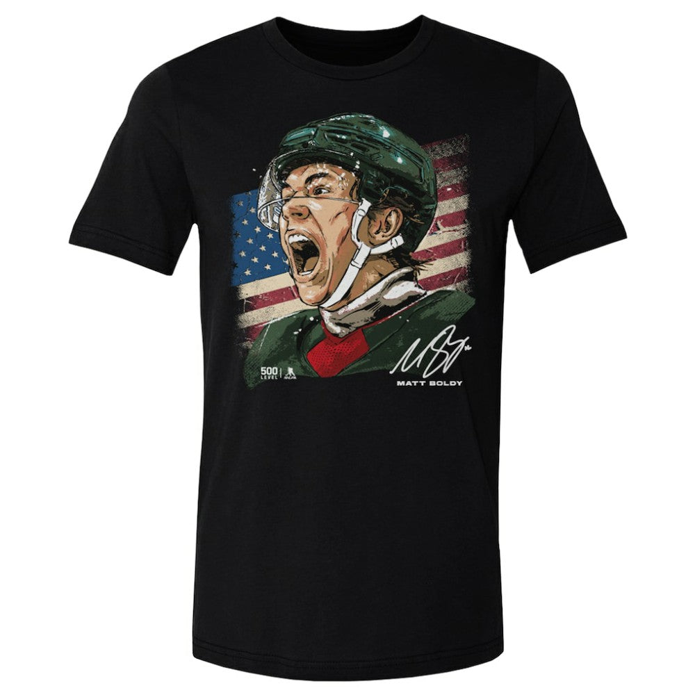 Matthew Boldy US Men's Hockey 500 Level Flag T-Shirt Black