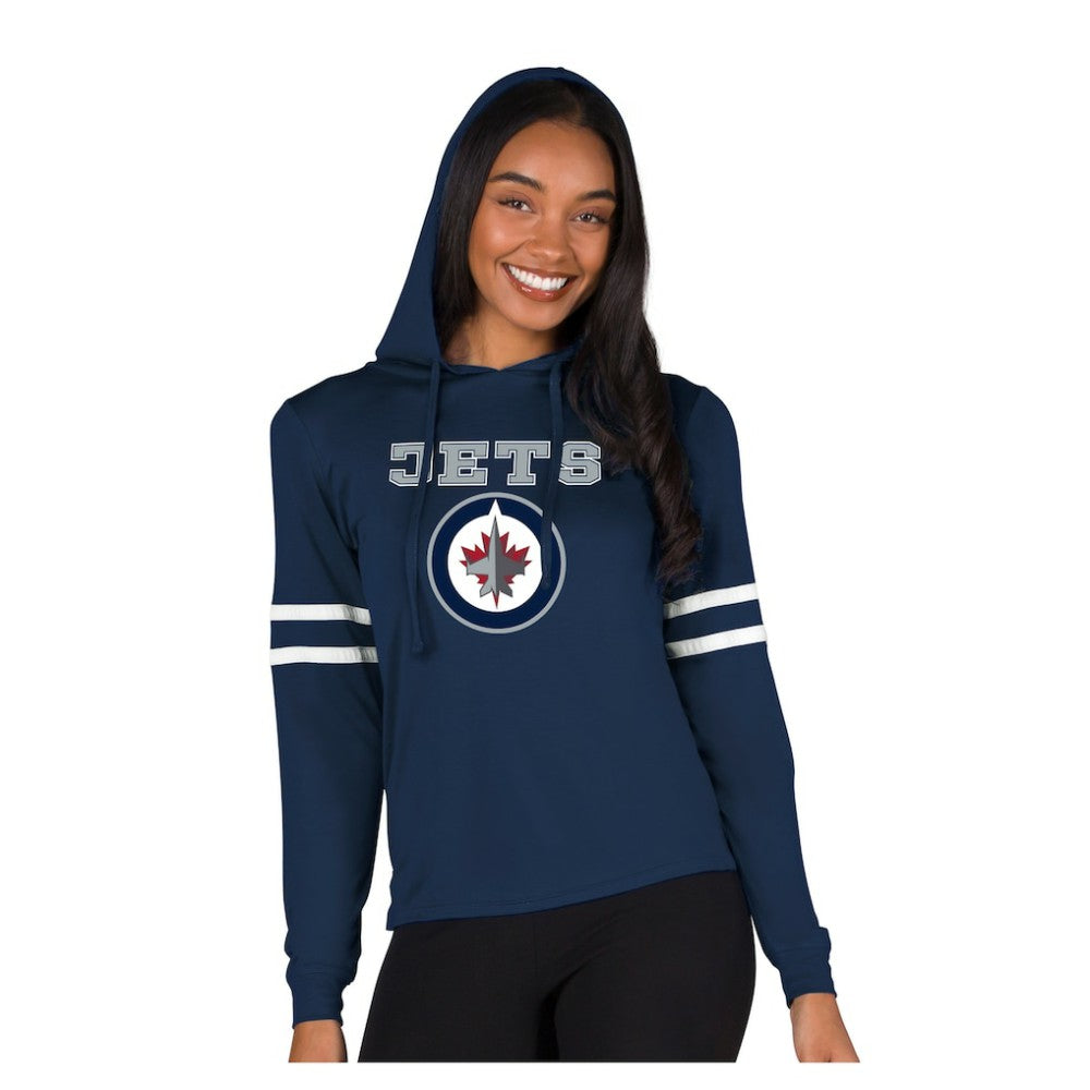 Winnipeg Jets - Concepts Sport Women's Marathon Long-Sleeve Hooded T-Shirt Navy