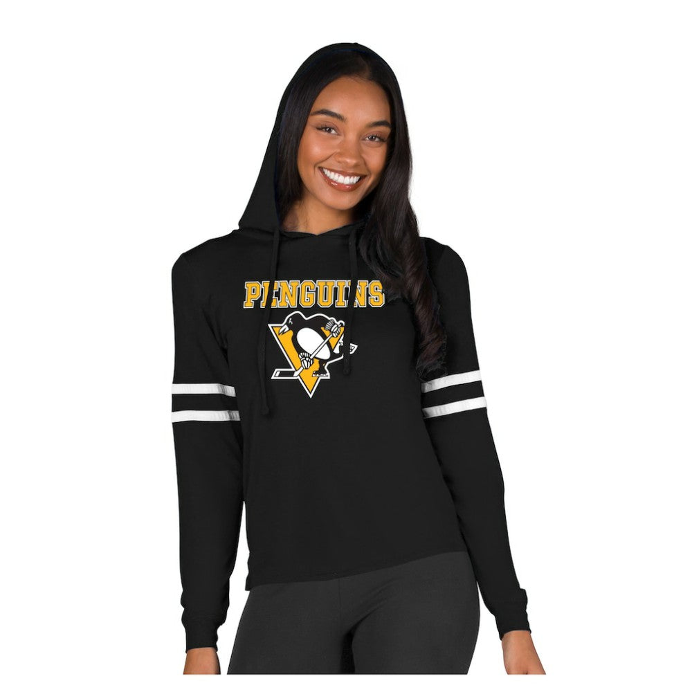 Pittsburgh Penguins Concepts Sport Women's Marathon Long-Sleeve Hooded T-Shirt Black