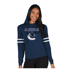 Vancouver Canucks - Concepts Sport Women's Marathon Long-Sleeve Hooded T-Shirt Navy