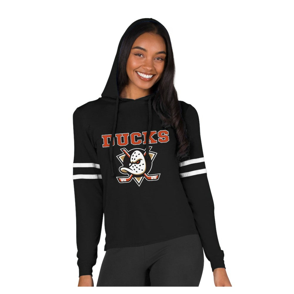 Anaheim Ducks - Concepts Sport Women's Marathon Long-Sleeve Hooded T-Shirt Black