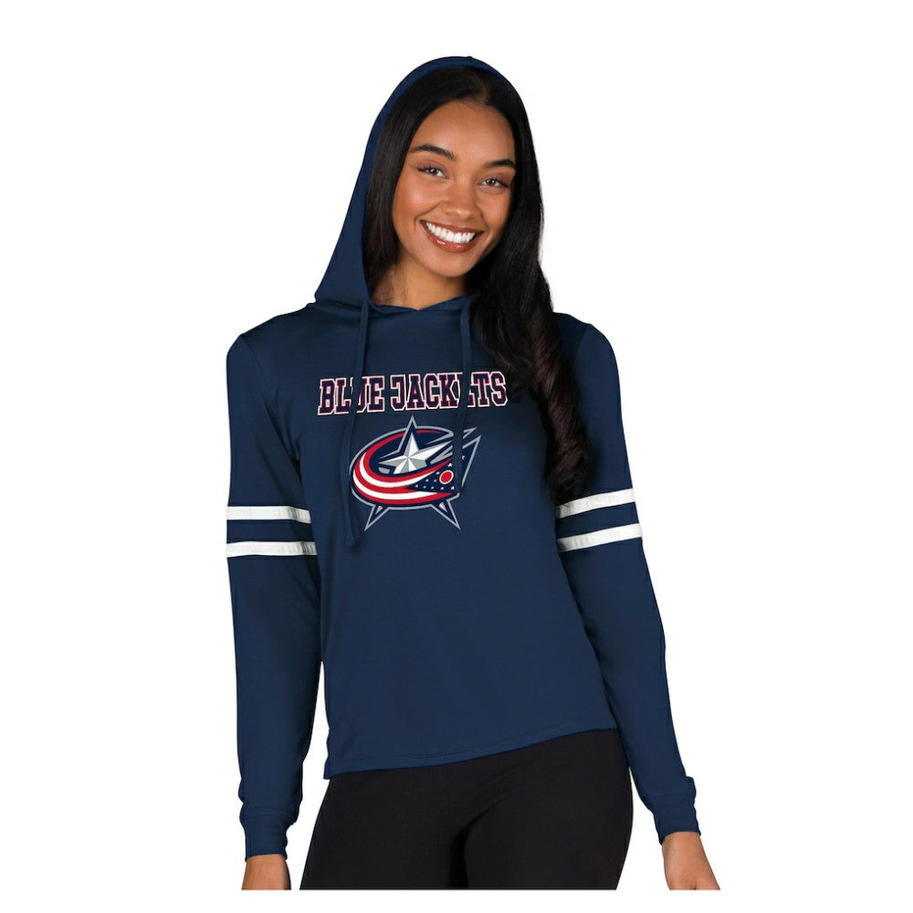 Columbus Blue Jackets - Concepts Sport Women's Marathon Long-Sleeve Hooded T-Shirt Navy