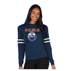 Edmonton Oilers - Concepts Sport Women's Marathon Long-Sleeve Hooded T-Shirt Navy
