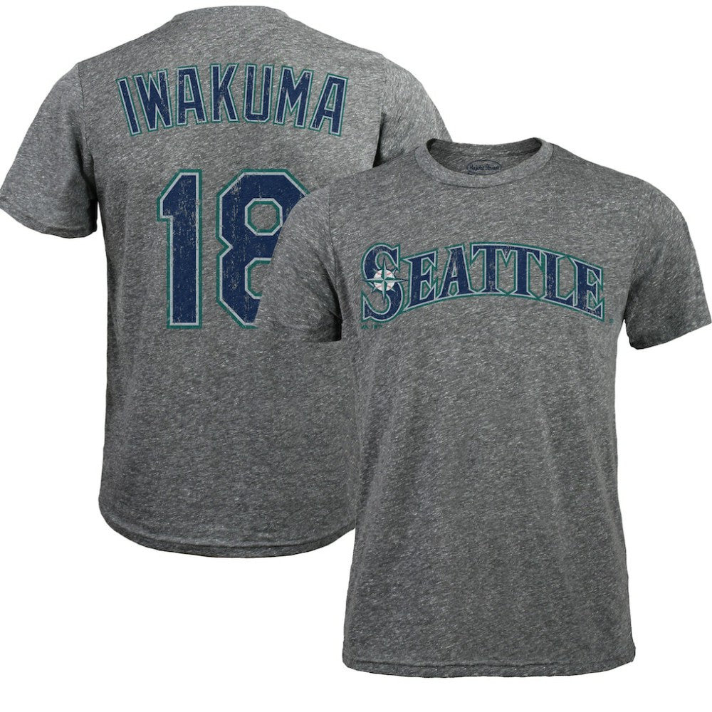 Hisashi Iwakuma Seattle Mariners Majestic Threads Premium Tri-Blend Name & Number T-Shirt On Sale