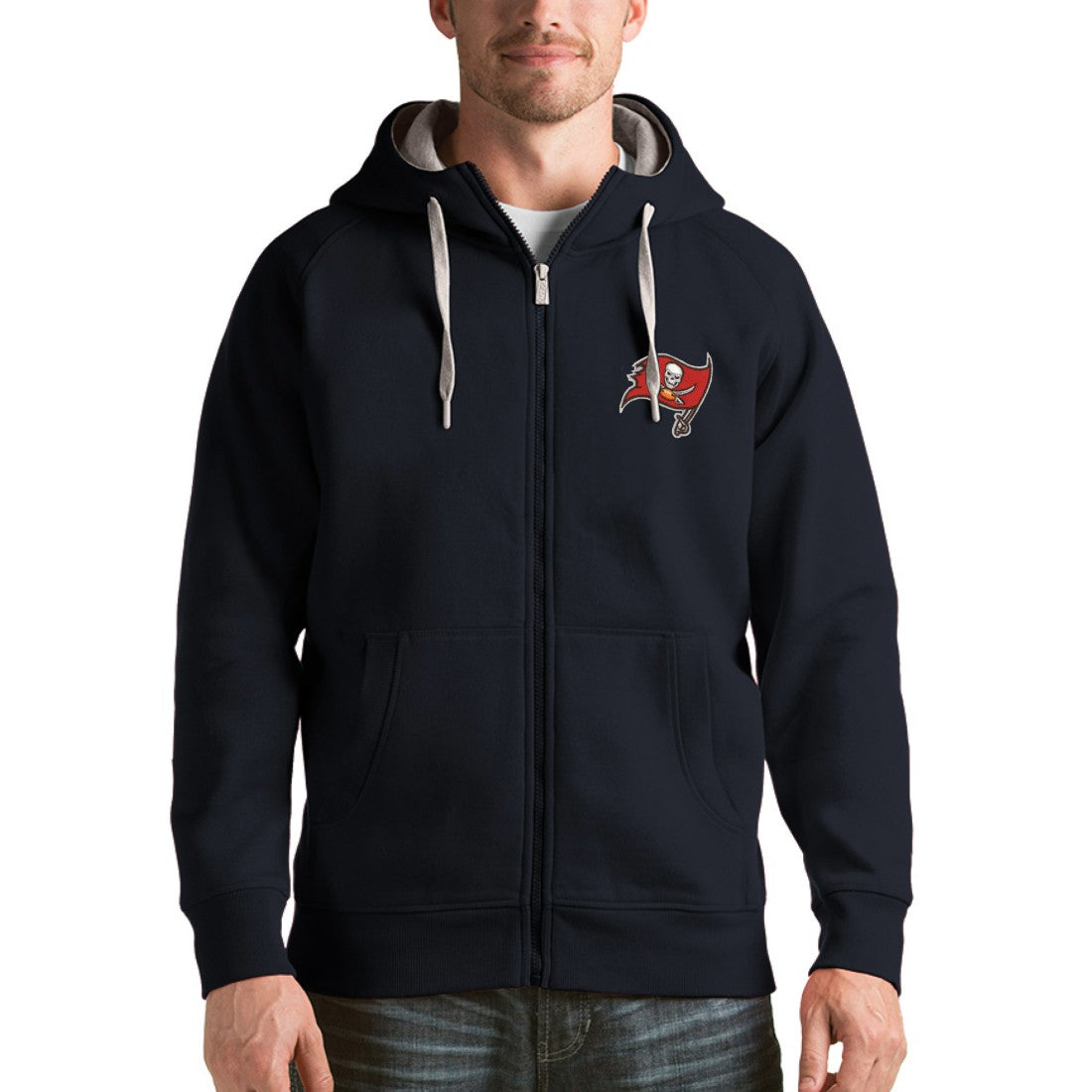 Tampa Bay Buccaneers Antigua Victory Full-Zip Hoodie Charcoal - NFL