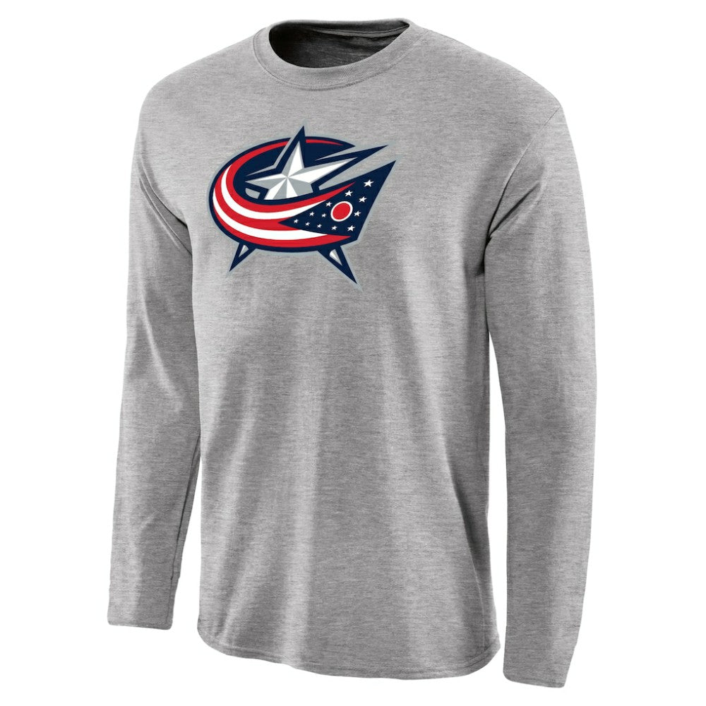 Columbus Blue Jackets - Team Primary Logo Long Sleeve T-Shirt Ash