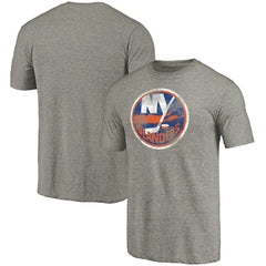 New York Islanders - Distressed Team Logo Tri-Blend T-Shirt Ash