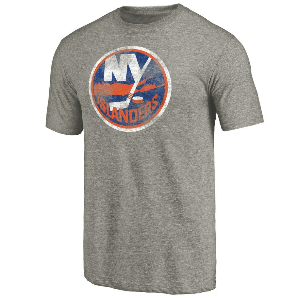 New York Islanders - Distressed Team Logo Tri-Blend T-Shirt Ash