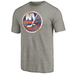 New York Islanders - Distressed Team Logo Tri-Blend T-Shirt Ash
