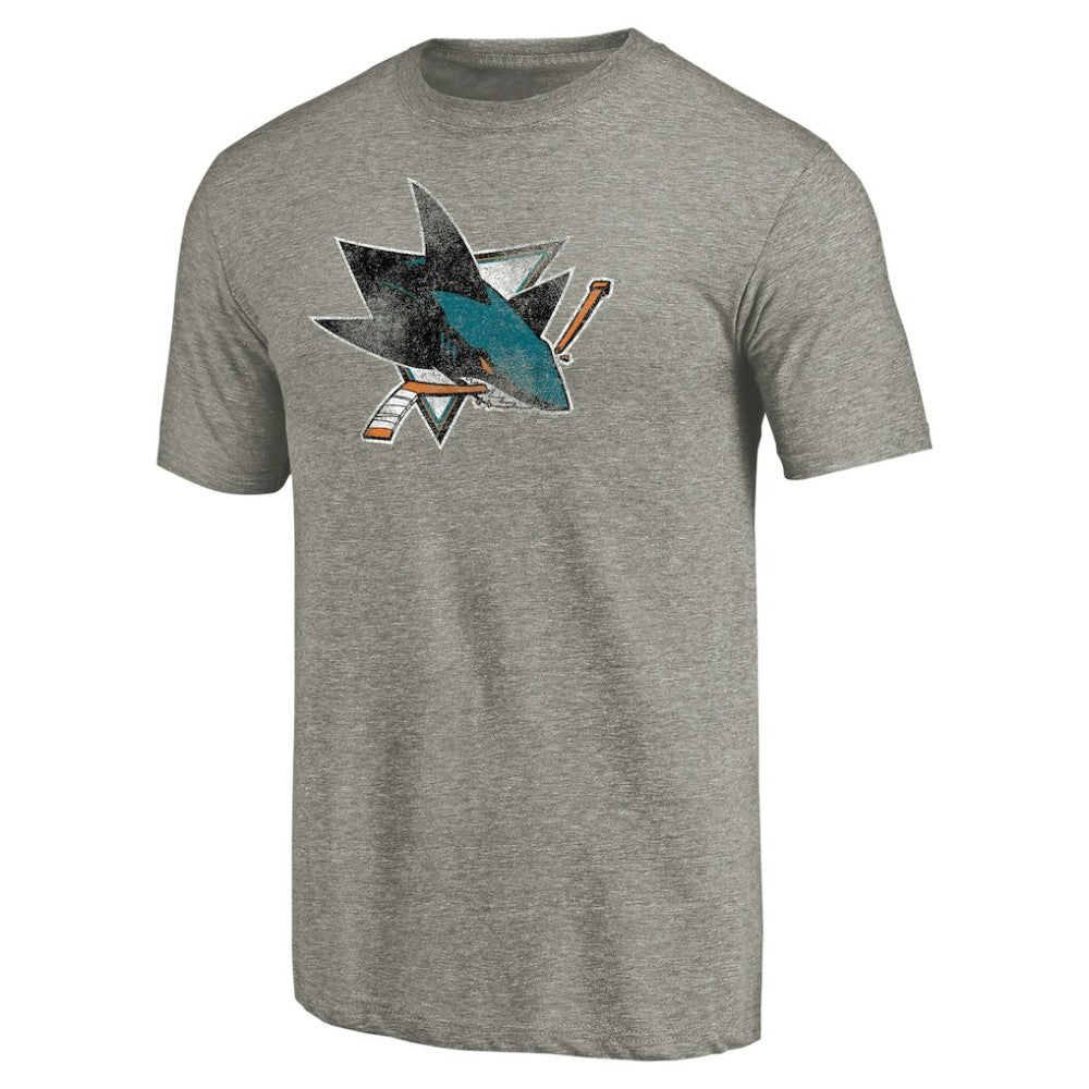 San Jose Sharks - Distressed Team Logo Tri-Blend T-Shirt Ash