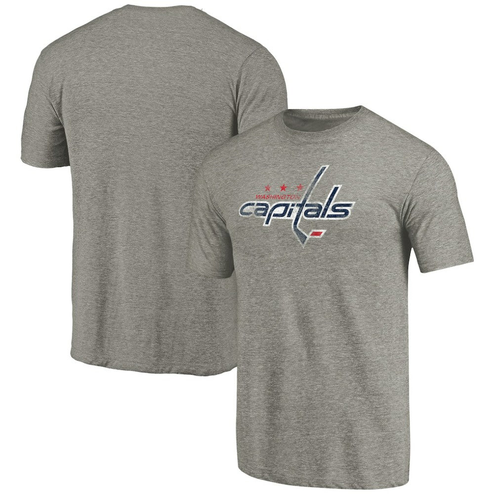 Washington Capitals Distressed Team Logo Tri-Blend T-Shirt Ash