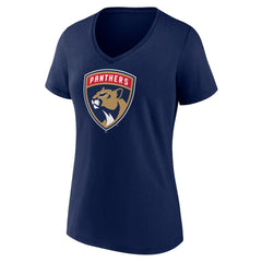 Florida Panthers - Women's Primary Logo V-Neck T-Shirt Navy