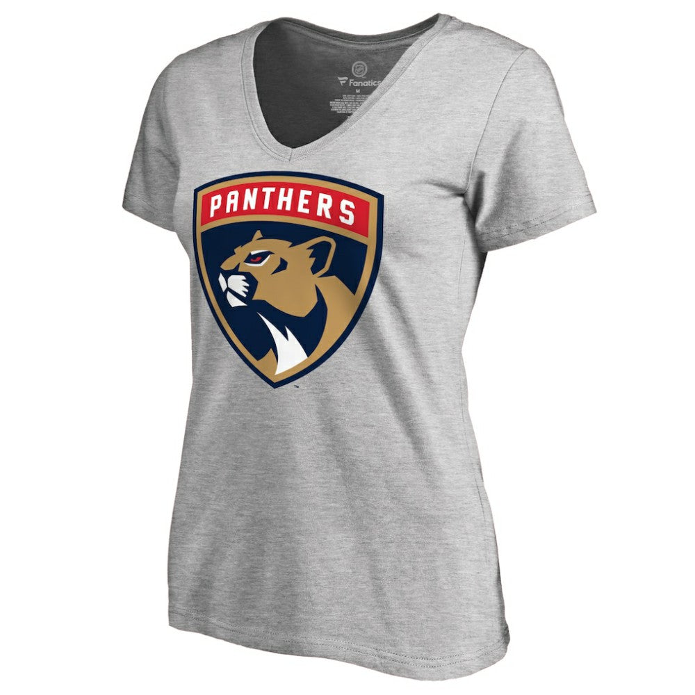 Florida Panthers - Women's Primary Logo V-Neck T-Shirt Heather Gray