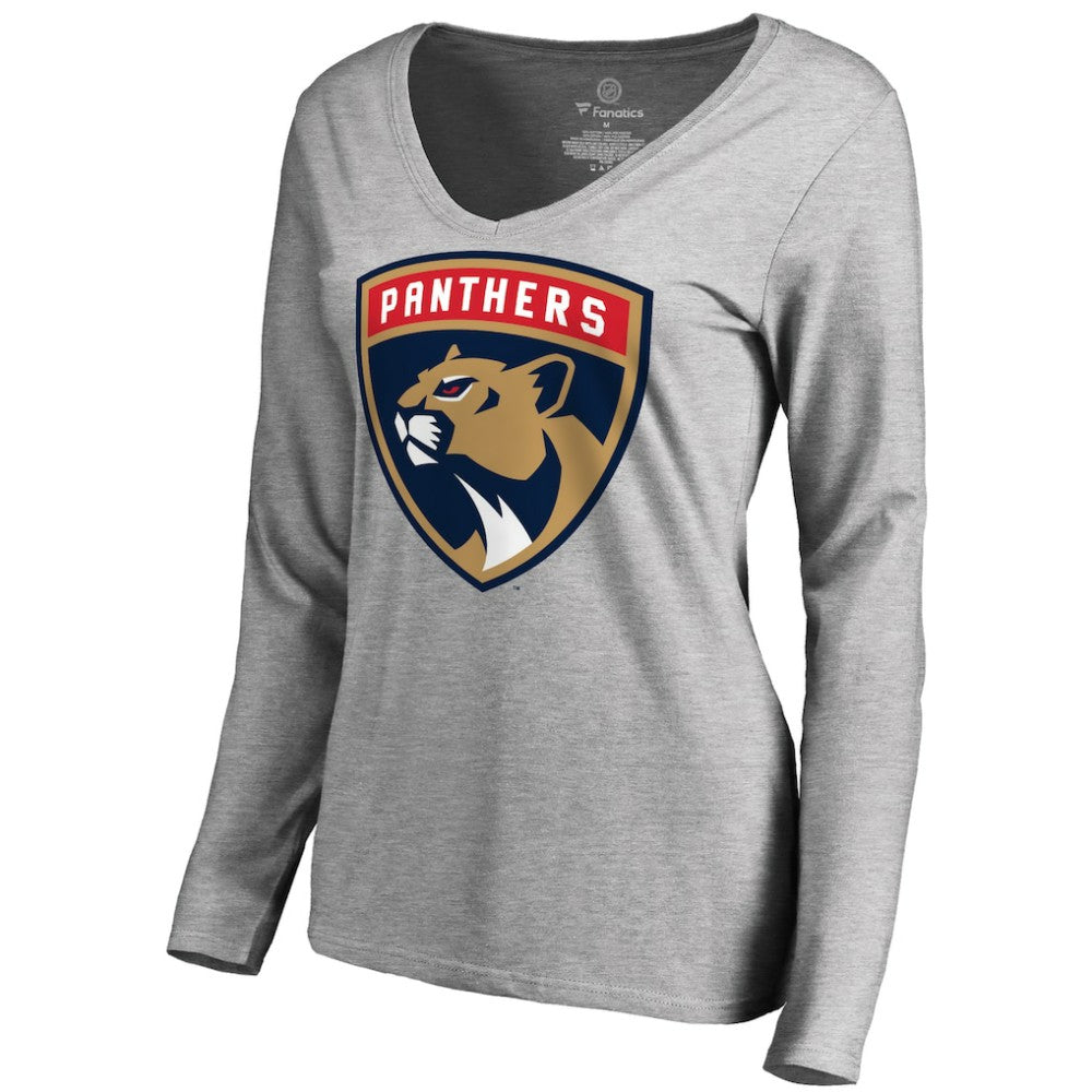 Florida Panthers - Women's New Logo Long Sleeve V-Neck T-Shirt Heather Gray