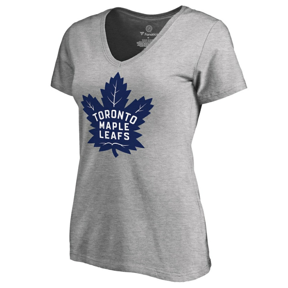 Toronto Maple Leafs - Women's New Primary Logo V-Neck T-Shirt Heather Gray