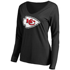 Kansas City Chiefs Women's Primary Team Logo V-Neck Long Sleeve T-Shirt Black - NFL