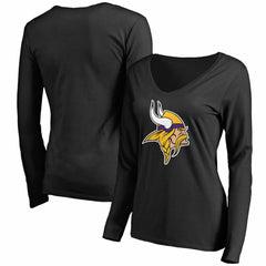 Minnesota Vikings Women's Primary Team Logo V-Neck Long Sleeve T-Shirt Black - NFL