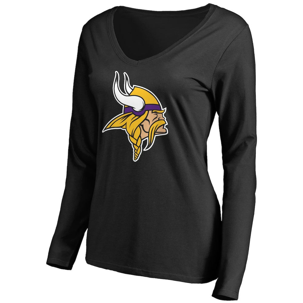 Minnesota Vikings Women's Primary Team Logo V-Neck Long Sleeve T-Shirt Black - NFL