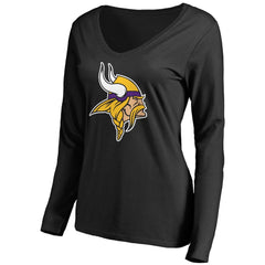 Minnesota Vikings Women's Primary Team Logo V-Neck Long Sleeve T-Shirt Black - NFL
