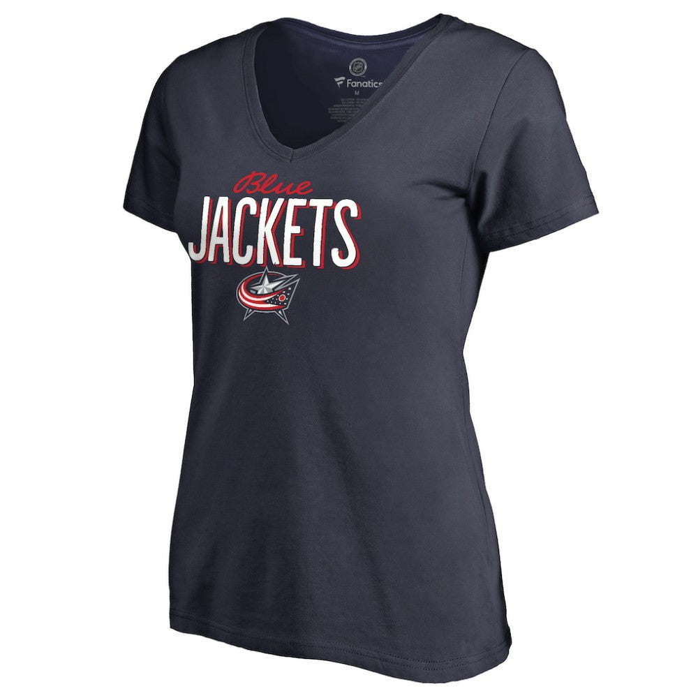 Columbus Blue Jackets - Women's Nostalgia V-Neck T-Shirt Navy