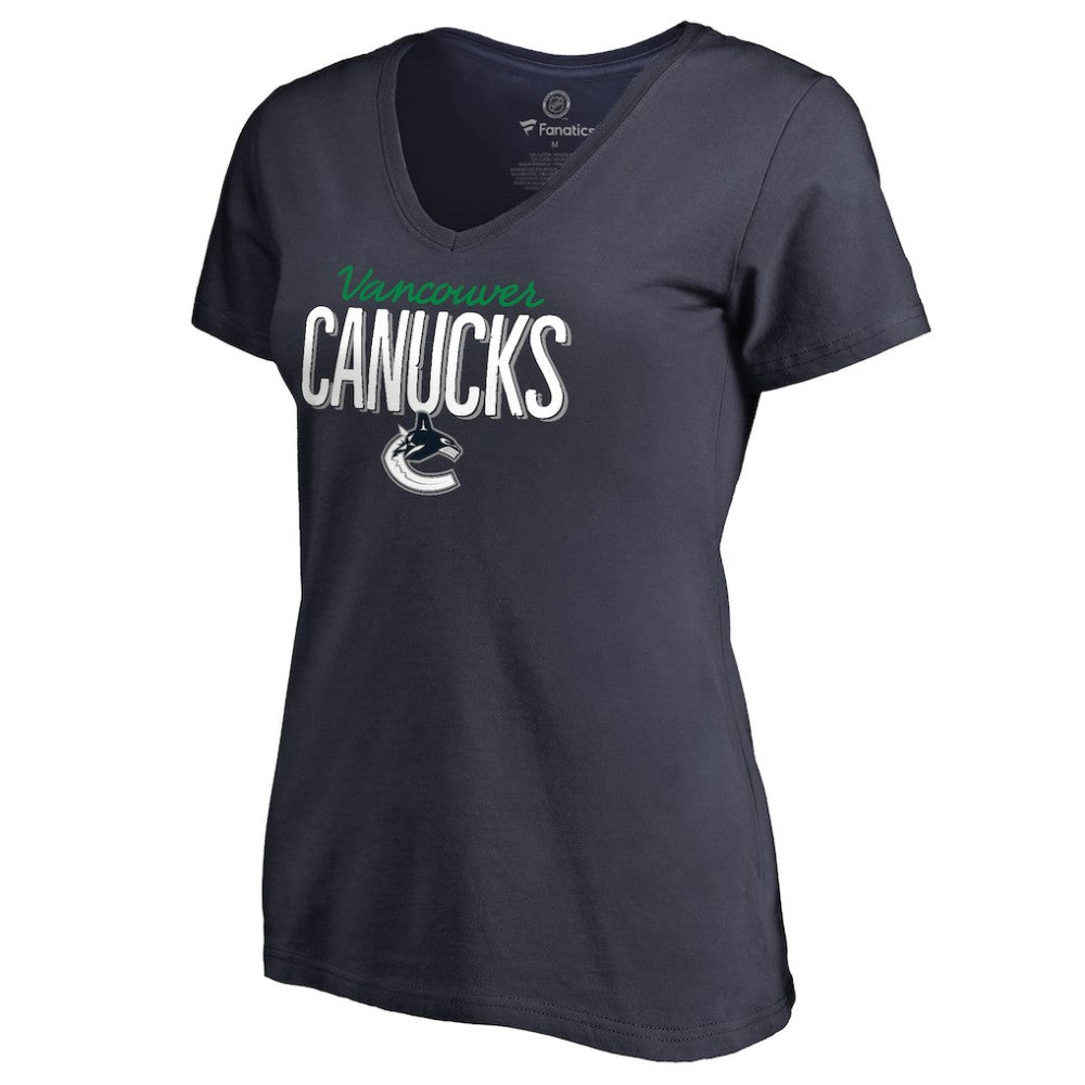 Vancouver Canucks - Women's Nostalgia V-Neck T-Shirt Navy