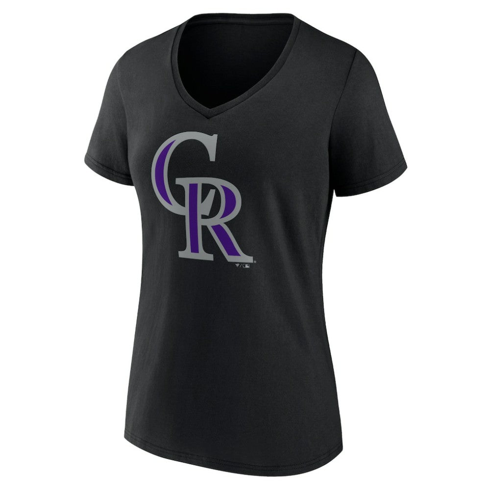 Colorado Rockies Women's Team Color Primary Logo V-Neck T-Shirt Lifestyle