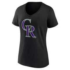 Colorado Rockies Women's Team Color Primary Logo V-Neck T-Shirt Lifestyle