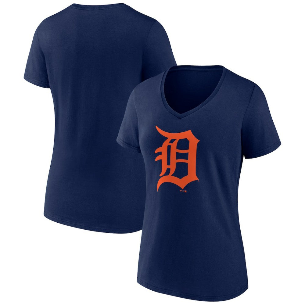 Detroit Tigers Women's Team Color Primary Logo V-Neck T-Shirt Clearance