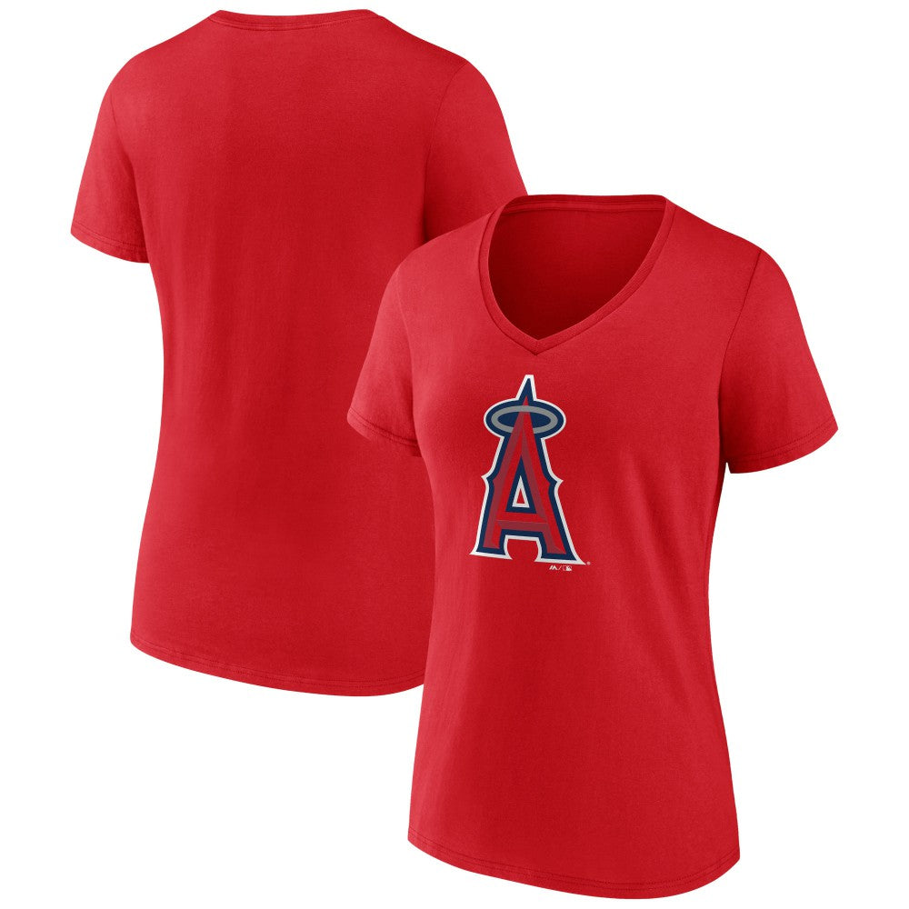 Los Angeles Angels Women's Team Color Primary Logo V-Neck T-Shirt On Sale