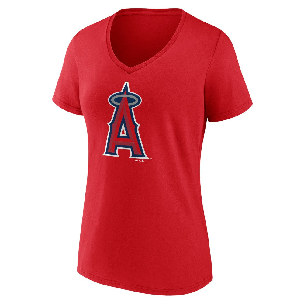 Los Angeles Angels Women's Team Color Primary Logo V-Neck T-Shirt On Sale