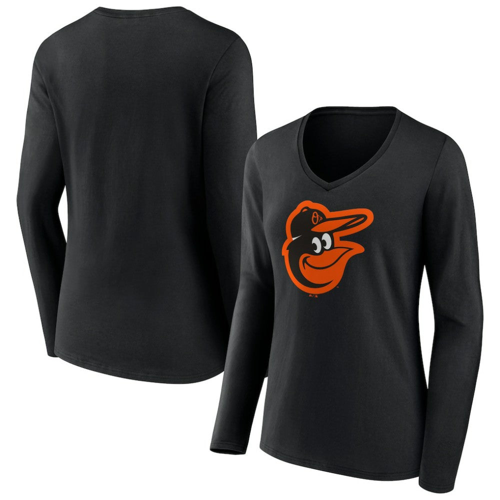Baltimore Orioles Women's Team Color Primary Logo V-Neck Long Sleeve T-Shirt On Sale