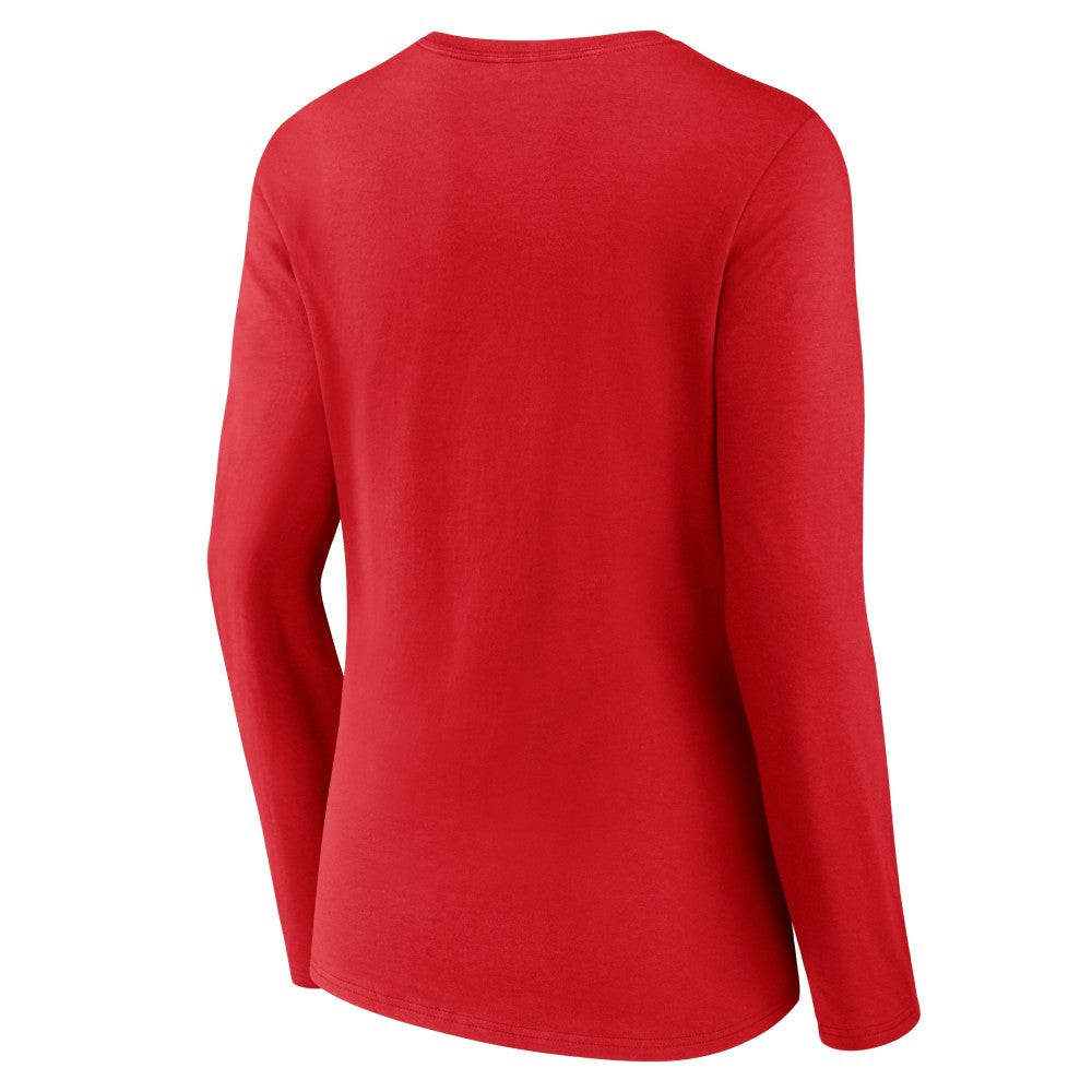 Cincinnati Reds Women's Team Color Primary Logo V-Neck Long Sleeve T-Shirt Lifestyle
