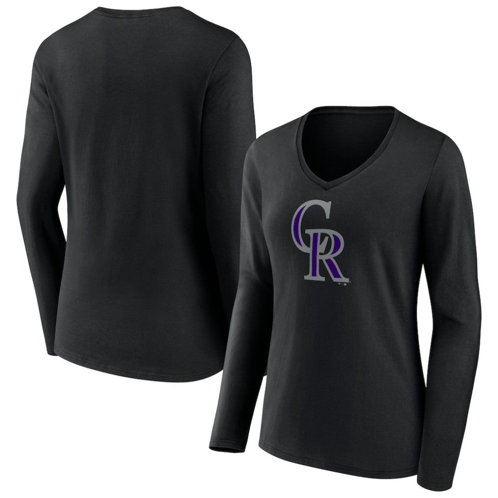 Colorado Rockies Women's Team Color Primary Logo V-Neck Long Sleeve T-Shirt Near Me