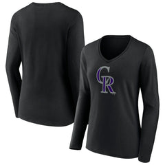 Colorado Rockies Women's Team Color Primary Logo V-Neck Long Sleeve T-Shirt Near Me