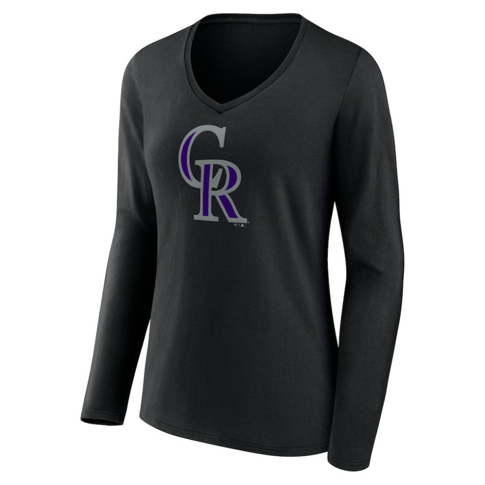 Colorado Rockies Women's Team Color Primary Logo V-Neck Long Sleeve T-Shirt Near Me