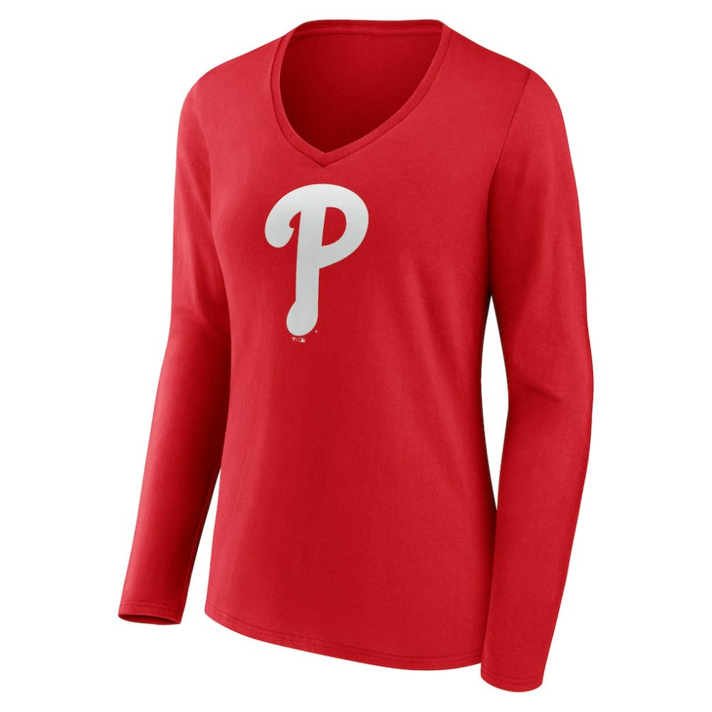 Philadelphia Phillies Women's Team Color Primary Logo V-Neck Long Sleeve T-Shirt Lifestyle