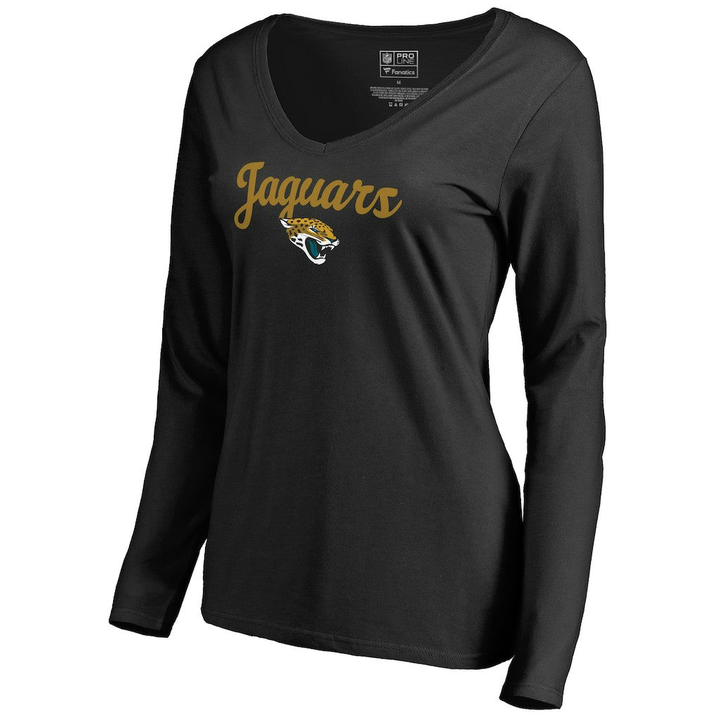Jacksonville Jaguars Women's Freehand V-Neck Long Sleeve T-Shirt Black - NFL