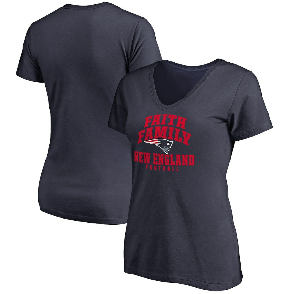 New England Patriots Women's Faith Family V-Neck T-Shirt Navy - NFL