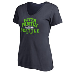 Seattle Seahawks Women's Faith Family V-Neck T-Shirt Navy - NFL