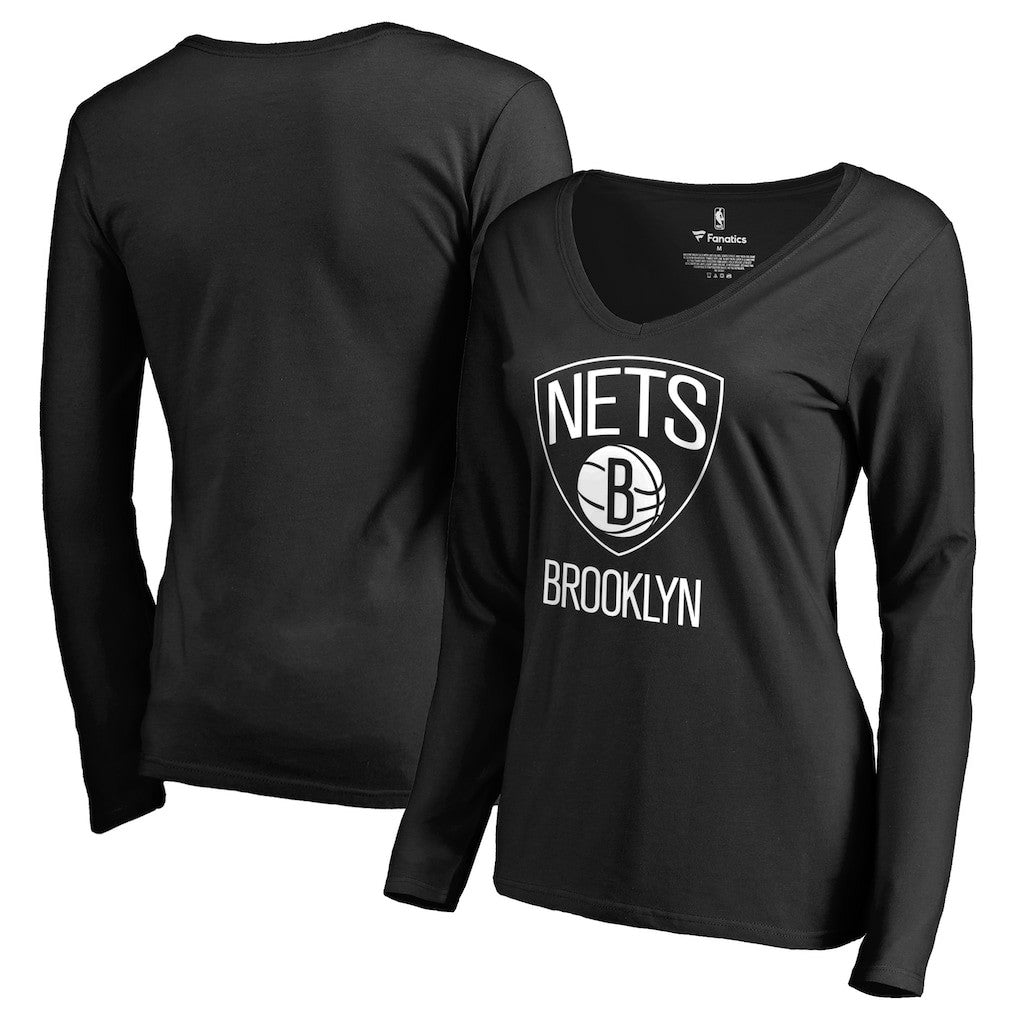 NBA - Brooklyn Nets Women's Primary Logo V-Neck Long Sleeve T-Shirt - Black