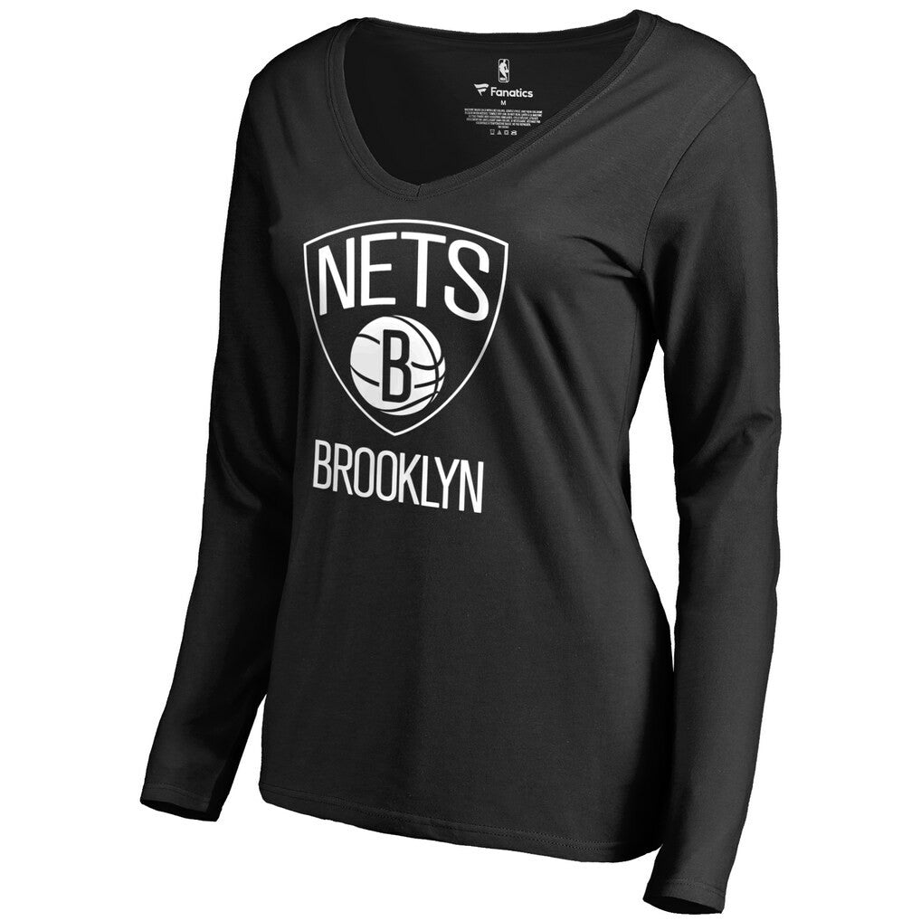 NBA - Brooklyn Nets Women's Primary Logo V-Neck Long Sleeve T-Shirt - Black